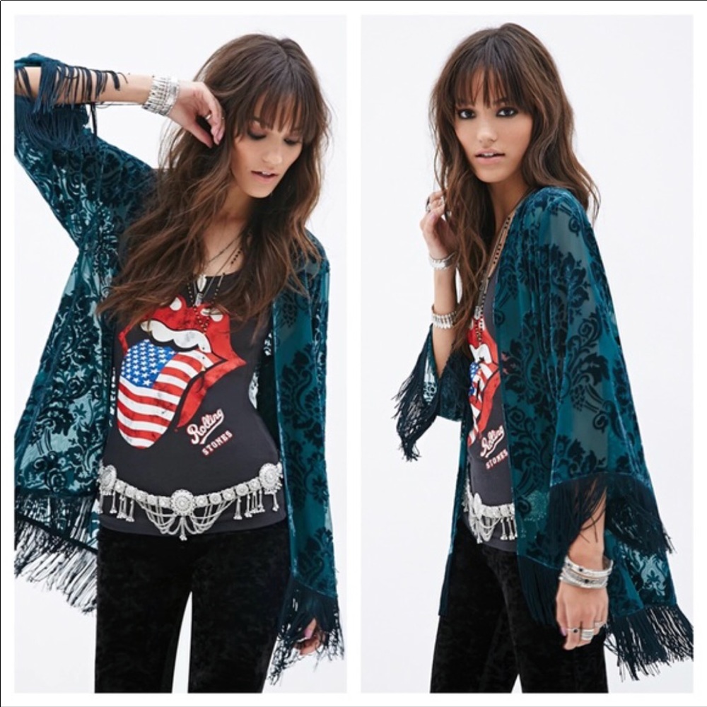 Velveteen Damask Pattern Kimono Deep Teal SOLDOUT